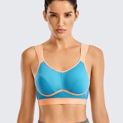 Woaded Blue Front Straps High Impact Support Wirefree Non Padding Plus Size Sports Bra