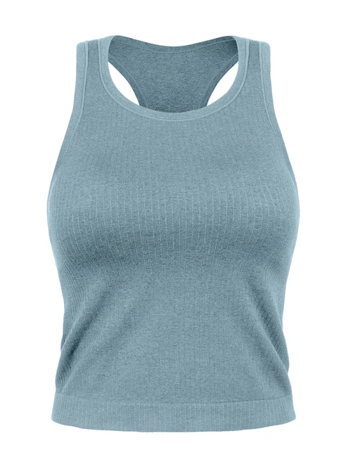 Seamless Ribbed Longline High Neck Slim Fit Crop Tank Top with Built in  Sports Bra